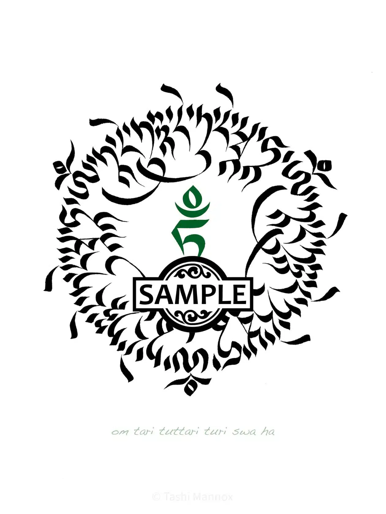 Green Tara tam Syllable floral design Tashi Mannox