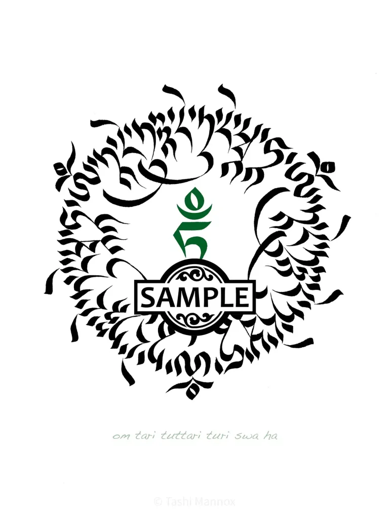 Green Tara mantra garland - Tattoo Design
