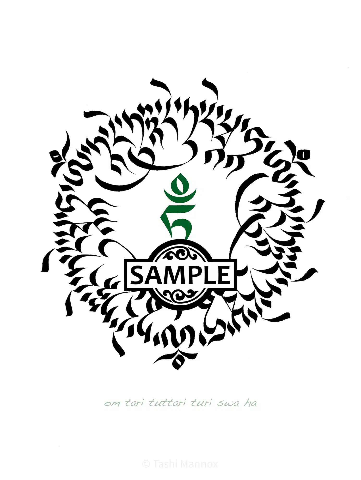 Green Tara mantra garland - Tattoo Design