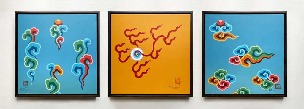 Flaming Dragons Pearl with Rainbow Cloud Compilation - triptych