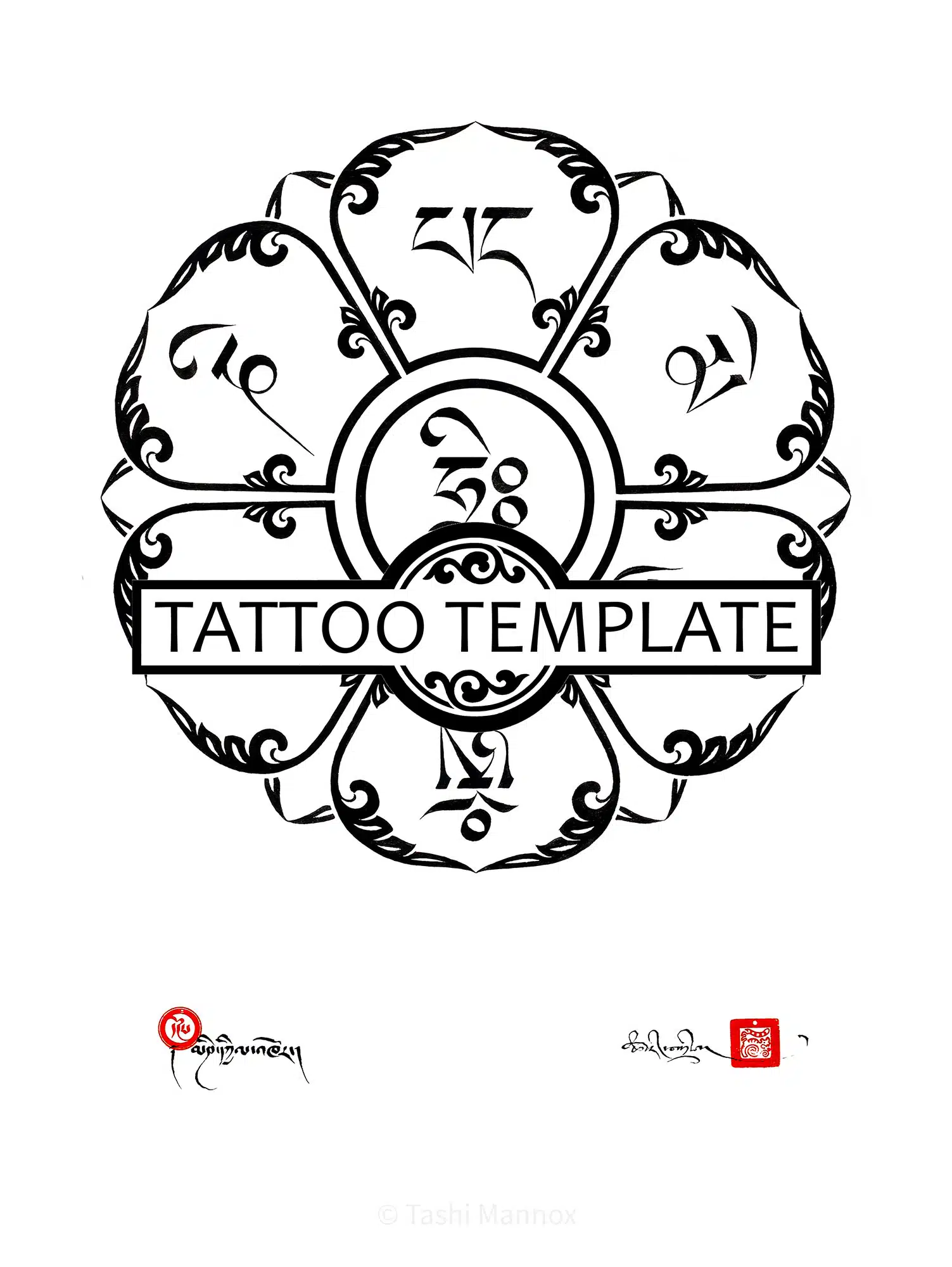 Lotus Mandala Mani Mantra - Tattoo Design